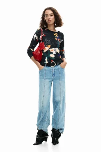 Dunne trui met plantenprint