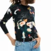 Dunne trui met plantenprint