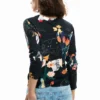 Dunne trui met plantenprint