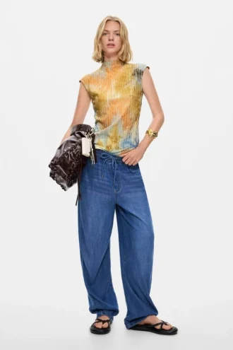 Elastische lange denim broek