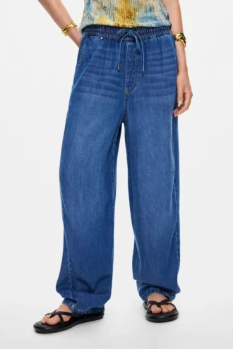 Elastische lange denim broek