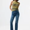 Flared denim broek