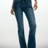 Flared jeans with frayed edges