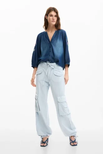 Geborduurde ballonblouse