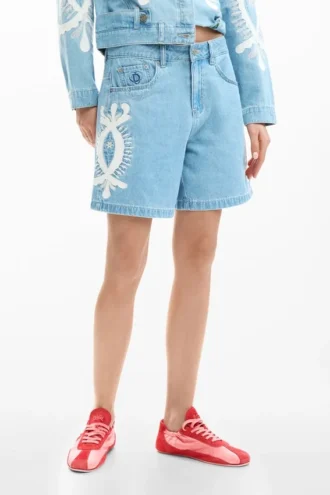 Geborduurde denim Bermuda’s