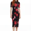 Geribde midi-jurk met bloemenprint