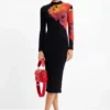 Geribde midi-jurk met bloemenprint