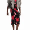 Geribde midi-jurk met bloemenprint