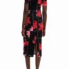 Geribde midi-jurk met bloemenprint