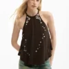 Halterblouse met applicaties