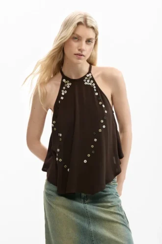 Halterblouse met applicaties