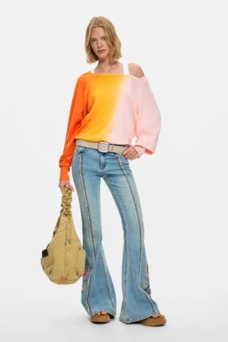 Jeans met bloemenstiksels