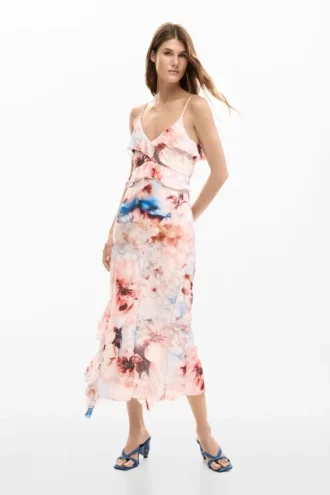 Jurk met bloemenprint en ruches