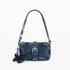 Kleine denim crossbody-portemonnee met Applicaties
