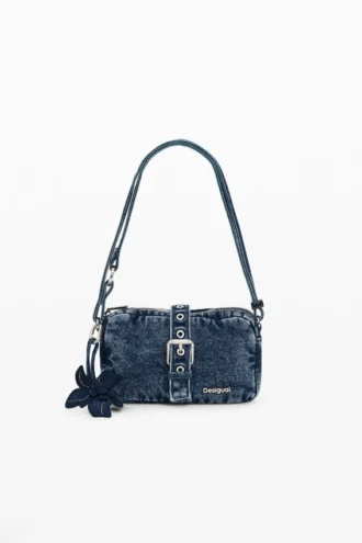 Kleine denim crossbody-portemonnee met Applicaties