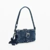 Kleine denim crossbody-portemonnee met Applicaties