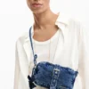 Kleine denim crossbody-portemonnee met Applicaties