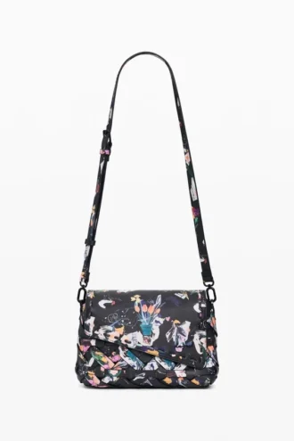 Kleine gevlochten tas met bloemenprint