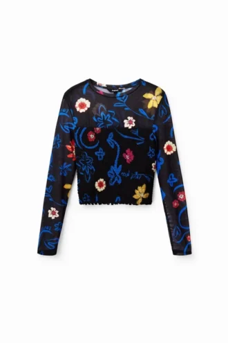Kort, getailleerd T-shirt met bloemenprint