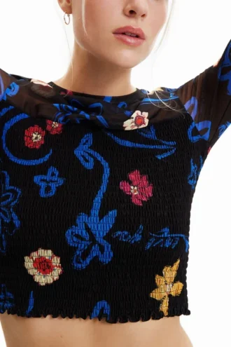 Kort, getailleerd T-shirt met bloemenprint