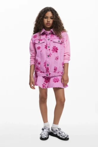 Korte denim rok met bloemenprint