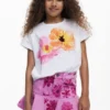 Korte denim rok met bloemenprint