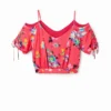 Korte gerimpelde bloemenblouse
