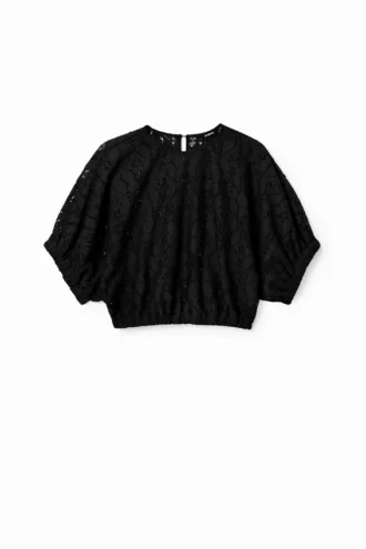 Korte kanten blouse met pofmouwen