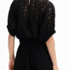 Korte kanten blouse met pofmouwen
