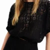 Korte kanten blouse met pofmouwen