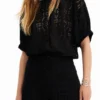 Korte kanten blouse met pofmouwen