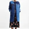 Lang gewatteide denim jas