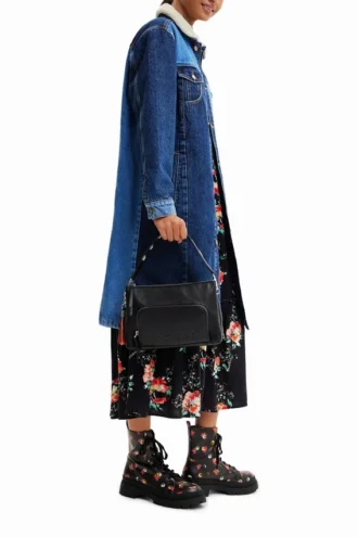 Lang gewatteide denim jas