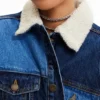 Lang gewatteide denim jas