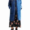 Lang gewatteide denim jas