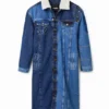 Lang gewatteide denim jas
