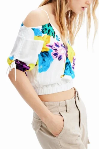 M. Christian Lacroix Korte gerimpelde bloemenblouse