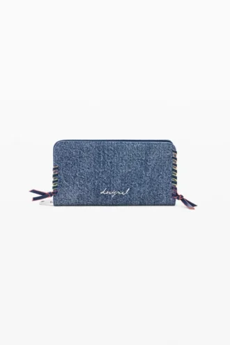 Middelgrote denim portemonnee met hartjes