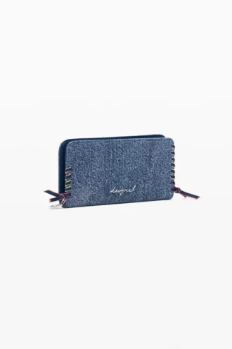 Middelgrote denim portemonnee met hartjes