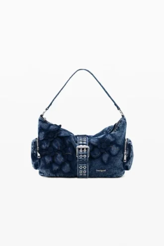 Middelgrote denim tas met bloemenprint