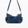 Middelgrote denim tas met bloemenprint