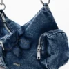 Middelgrote denim tas met bloemenprint
