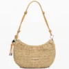 Middelgrote ovale raffia tas met bedeltjes