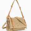 Middelgrote raffia tas met bedeltjes