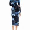 Midi-jurk met bloemenprint en ribbelpatroon