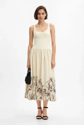 Midi-jurk met bloemenprint en uitlopende rok