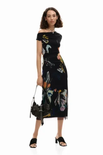Midi-jurk met collage