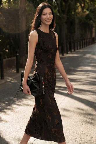 Midi-jurk met flockprint