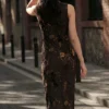 Midi-jurk met flockprint