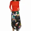 Midi-rok met collageprint